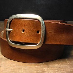 Brown Leather Belt with Silver Buckle